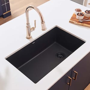 32 in. Single Bowl Undermount Granite Composite Kitchen Sink in Midnight Black