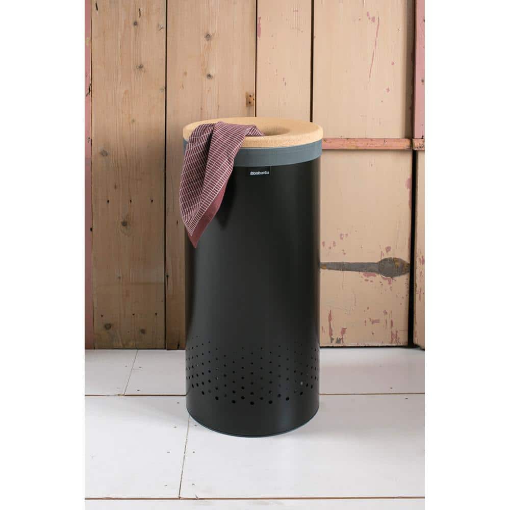 Matte Black Upright Laundry Hamper with Cork Lid