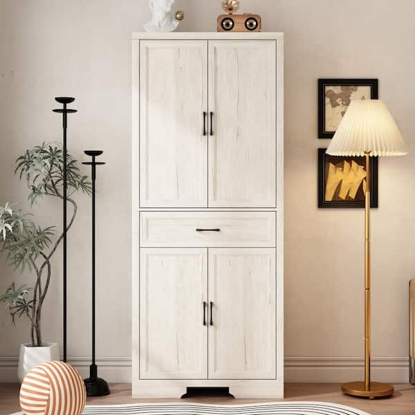 FUFU&GAGA 78.7 in. Tall Light Grain Wood 5-Shelf Accent Bookcases with Drawer, Office Storage Cabinet, Sideboard