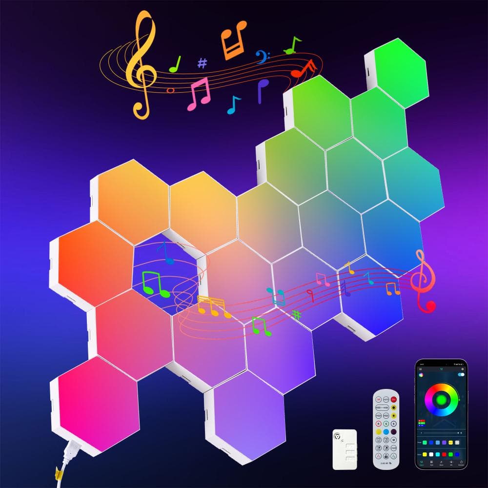 4 in. 2-Pack Smart RGB Hexagon Light Panels, Modular LED Wall Gaming Lights with Music Sync and App Control, White price history on PriceWatchPro