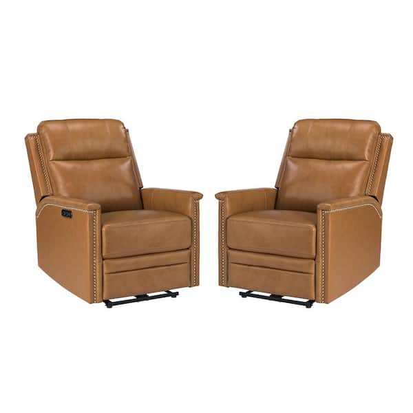 JAYDEN CREATION Valentino Transitional Camel Electric Genuine Leather Recliner with USB Port and Resume Button (Set of 2)
