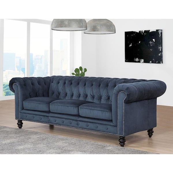 DEVON & CLAIRE Grand Chateaux 88 in. Rolled Arm Leather Rectangle Sofa in. Brown