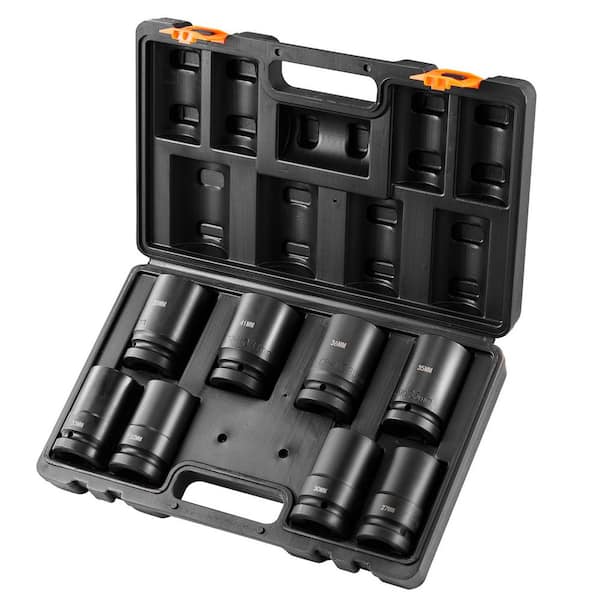 8 Piece 1 in. Drive Impact Socket Set, Metric 27-41mm, 6 Point Cr-Mo Alloy Steel for Auto Repair, Includes Case