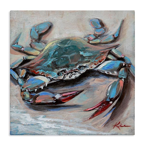 Blue Crab with Red Claws by Lindsay Kivi Fine Art Unframed Coastal Graphic Art Print 36 in. x 36 in.