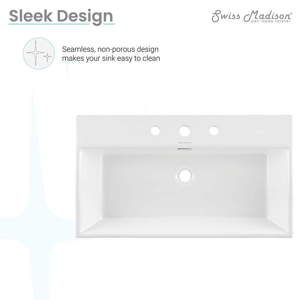 Claire 30" White Ceramic Wall-Mount Rectangular Bathroom Sink