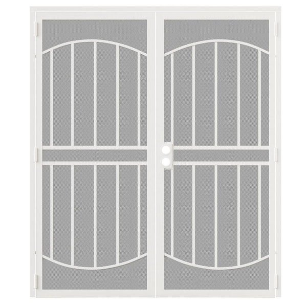 72 in. x 80 in. Universal/Reversible Hinging White Surface Mount Steel Security Door with Expanded Metal Screen