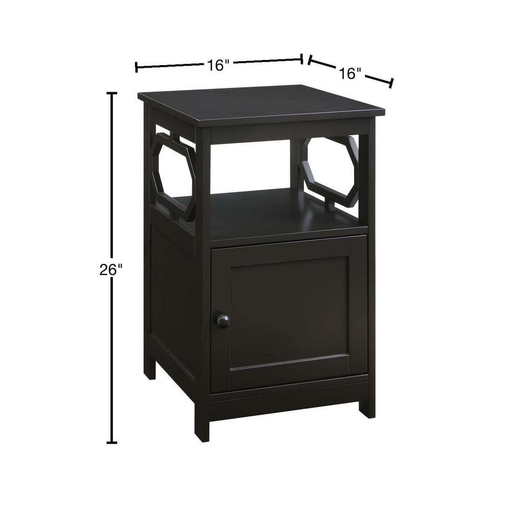 Espresso Round Wood End Table with Storage Cabinet
