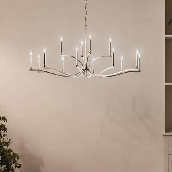 Malene 52.75 in. 14-Light Polished Nickel Traditional Candle Chandelier for Dining Room