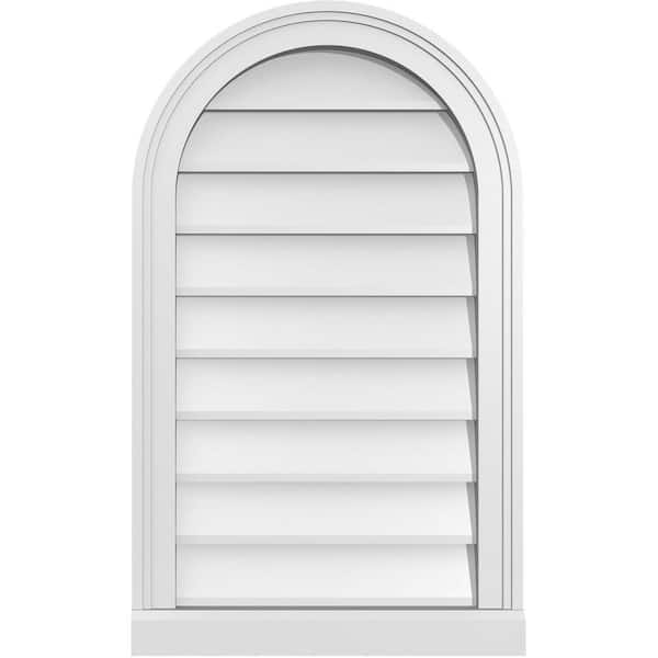 Ekena Millwork 18 in. x 30 in. Round Top White PVC Paintable Gable Louver Vent Non-Functional