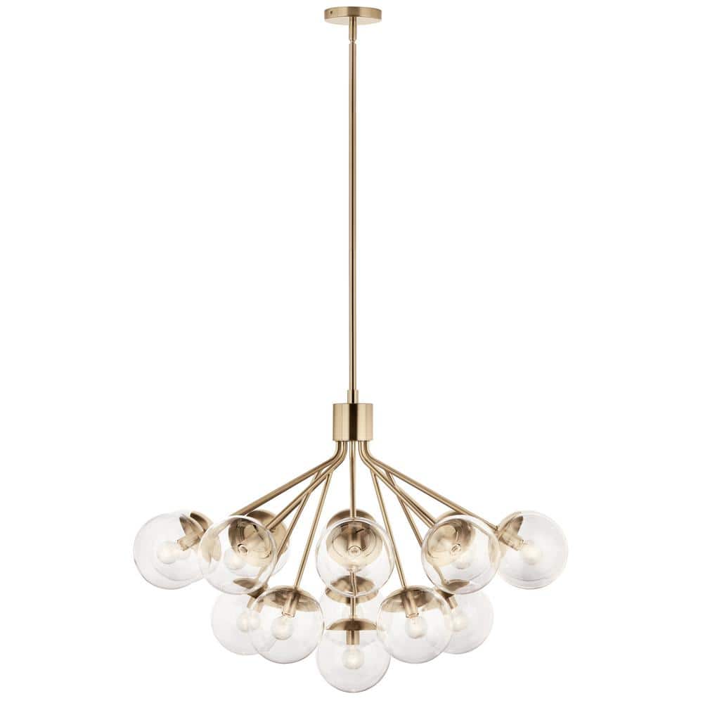 Champagne Bronze 16-Light Sputnik Chandelier with Clear Glass Shades