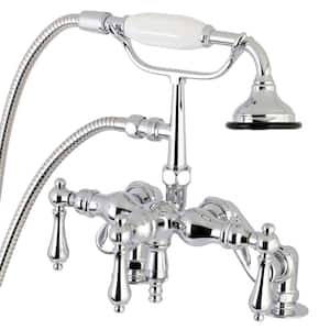 Classic Lever 3-Handle Deck-Mount Claw Foot Tub Faucet with Handshower in Polished Chrome