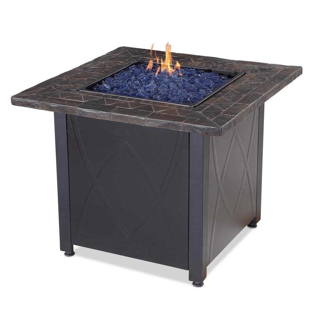 30-Inch Black Steel Propane Fire Pit Table with Fire Glass