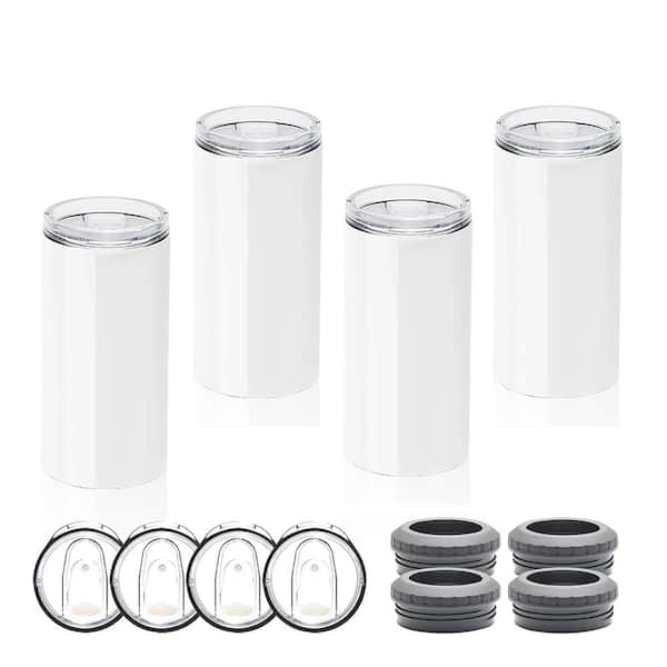 Anqtovp 4-Piece White 16 oz. Stainless Steel Insulated Can Cooler with Rust-Free & Durable for Beer, Soda, Bottles, Cold Drinks