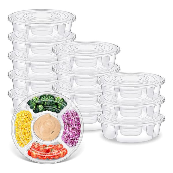 10 Pcs round Plastic Appetizer Tray with Lid Divided Serving Tray