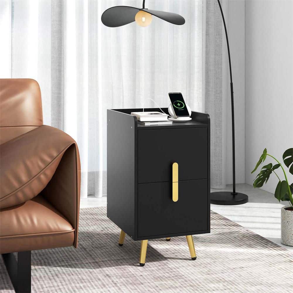 大流行中！ Black Costway 2-Drawer The - HCST05568 Nightstand W in. 16 サイドテーブル・ナイトテーブル・ローテーブル