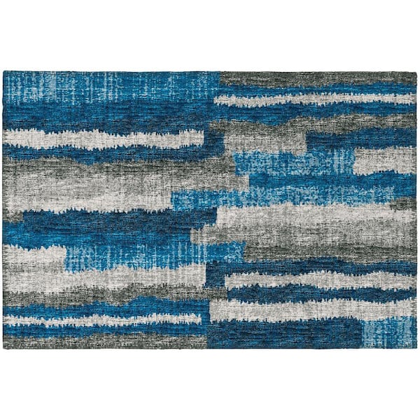 Bravado Blue 1 ft. 8 in. x 2 ft. 6 in. Geometric Indoor/Outdoor Washable Area Rug