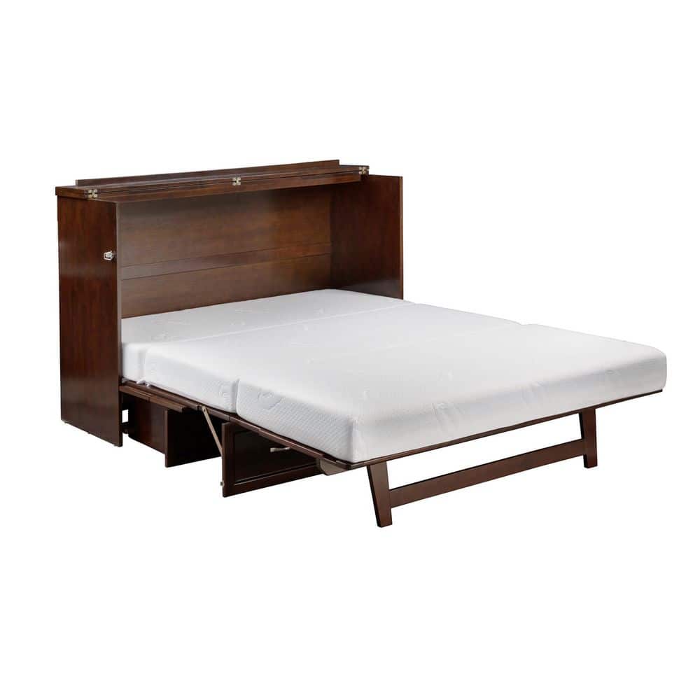 Queen Antique Walnut Murphy Bed Chest with Charging Station