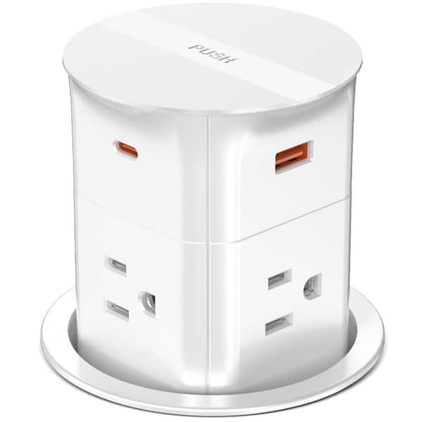 Lukyamzn 6 ft. Cord Recessed Pop up Outlet for Countertop with 4-Outlets, 2 USB-A, 2 USB-C PD 20W Fast Charging Ports in White