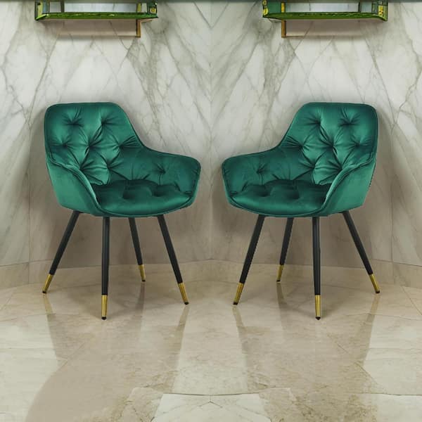 Benjara Green, Black and Gold Fabric Curved Back Dining Chair