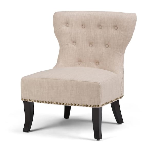 Simpli Home Kitchener Traditional 28 in. Wide Accent Slipper Chair in Natural Linen Look Fabric