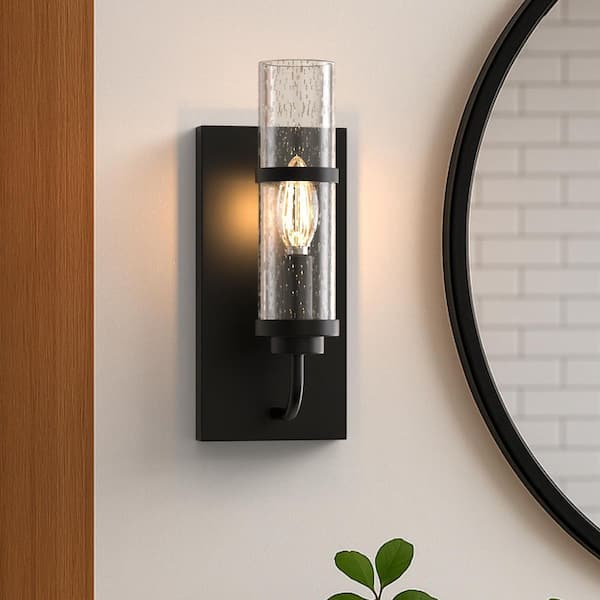 5 in. 1-Light Farmhouse Black Wall Sconce Vintage Vanity Light with Clear Glass Shade for Bathroom, Bedroom Hallway