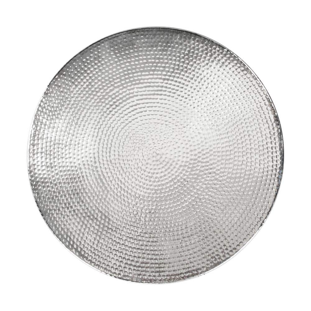 Silver Hammered Aluminum Round Cocktail Table