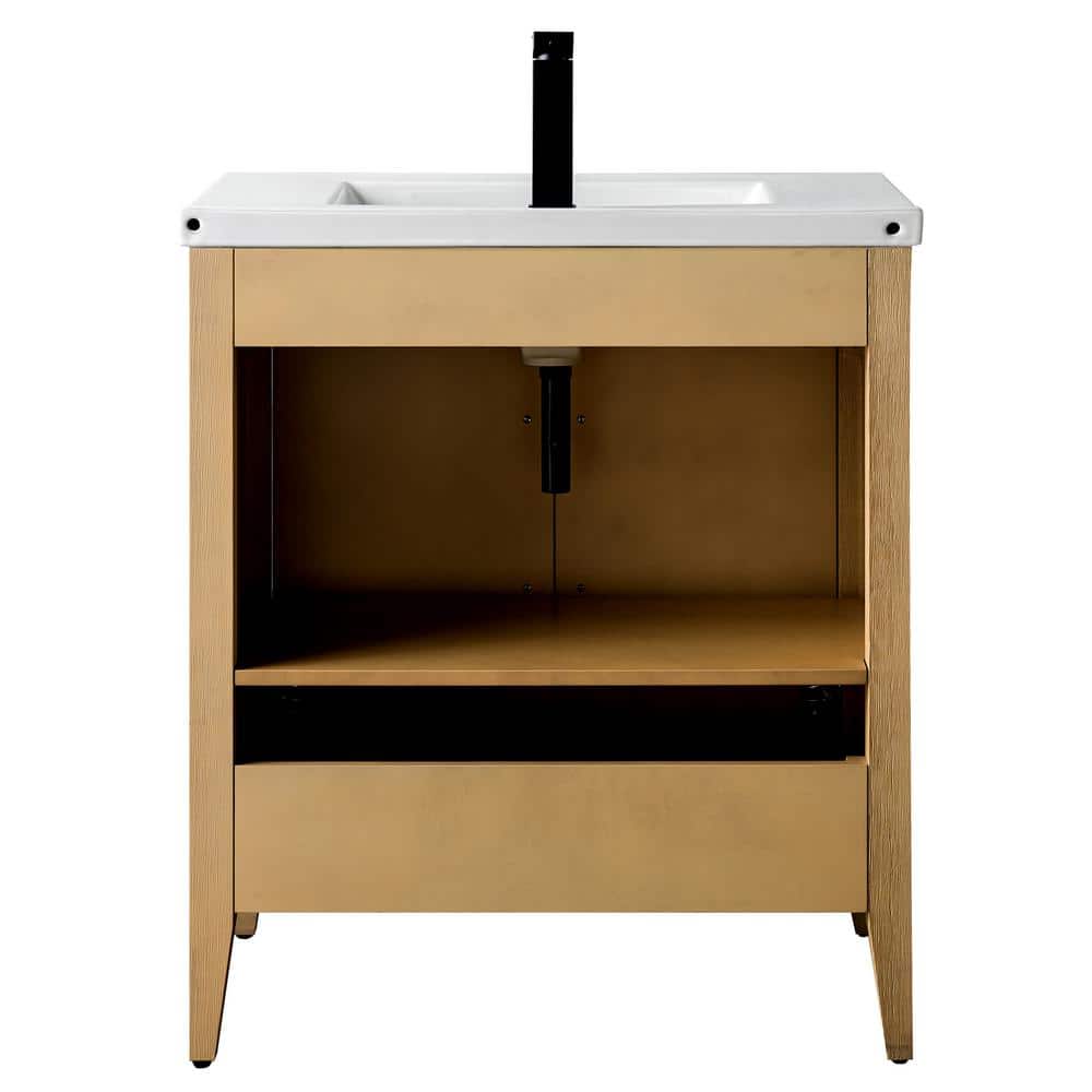 Natural Oak 30" Single Bathroom Vanity with Ceramic Top