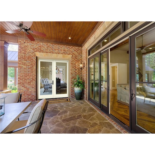 72 in. x 96 in. W-5500 Contemporary Vanilla Clad Wood Left-Hand Full Lite French Patio Door w/White Paint Interior