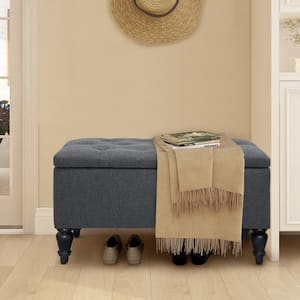 29 in. Grey Linen Fabric Upholstered Flip Top Tufted Storage Bench