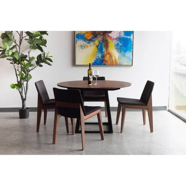 Evren Black Polyester Upholstery with Walnut Base Mid-Height Back Dining Chair (Set of 2)
