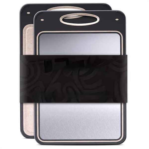 Silver Wheat Straw PP Stainless Steel Cutting Board with Juice Groove, Garlic Grinder, Double Sided for Meat Vegetables