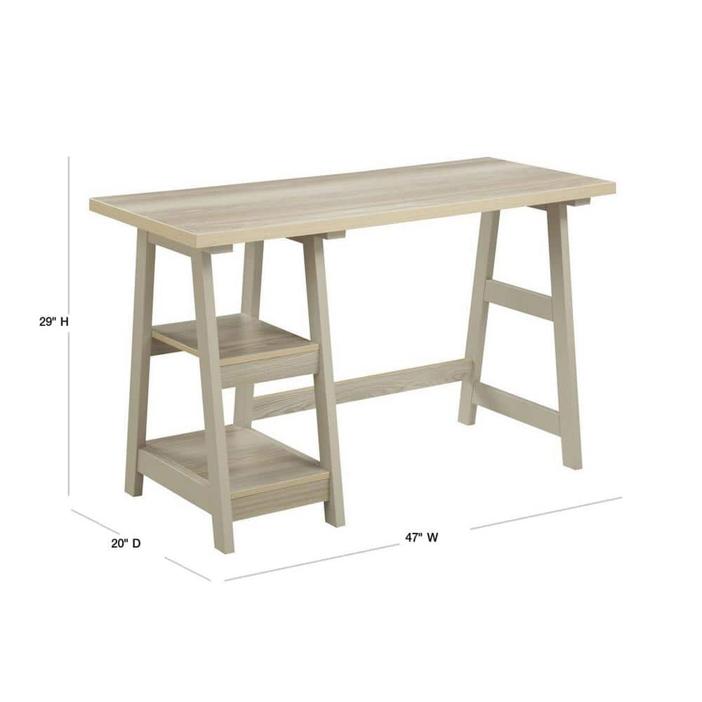 Weathered White Wood Trestle Writing Desk with Shelves