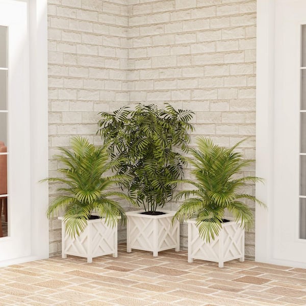 Augbeer 14.75 in. x 13 in. 12 gal. Square Plastic Plant Pot for Front Porch Garden Decor, White