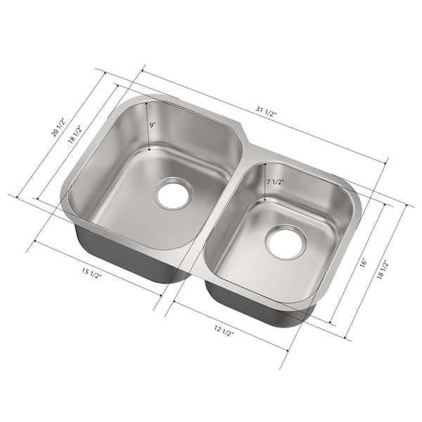 CHESHIRE 31.5 in. Undermount 60/40 Double Bowl 16 Gauge Stainless