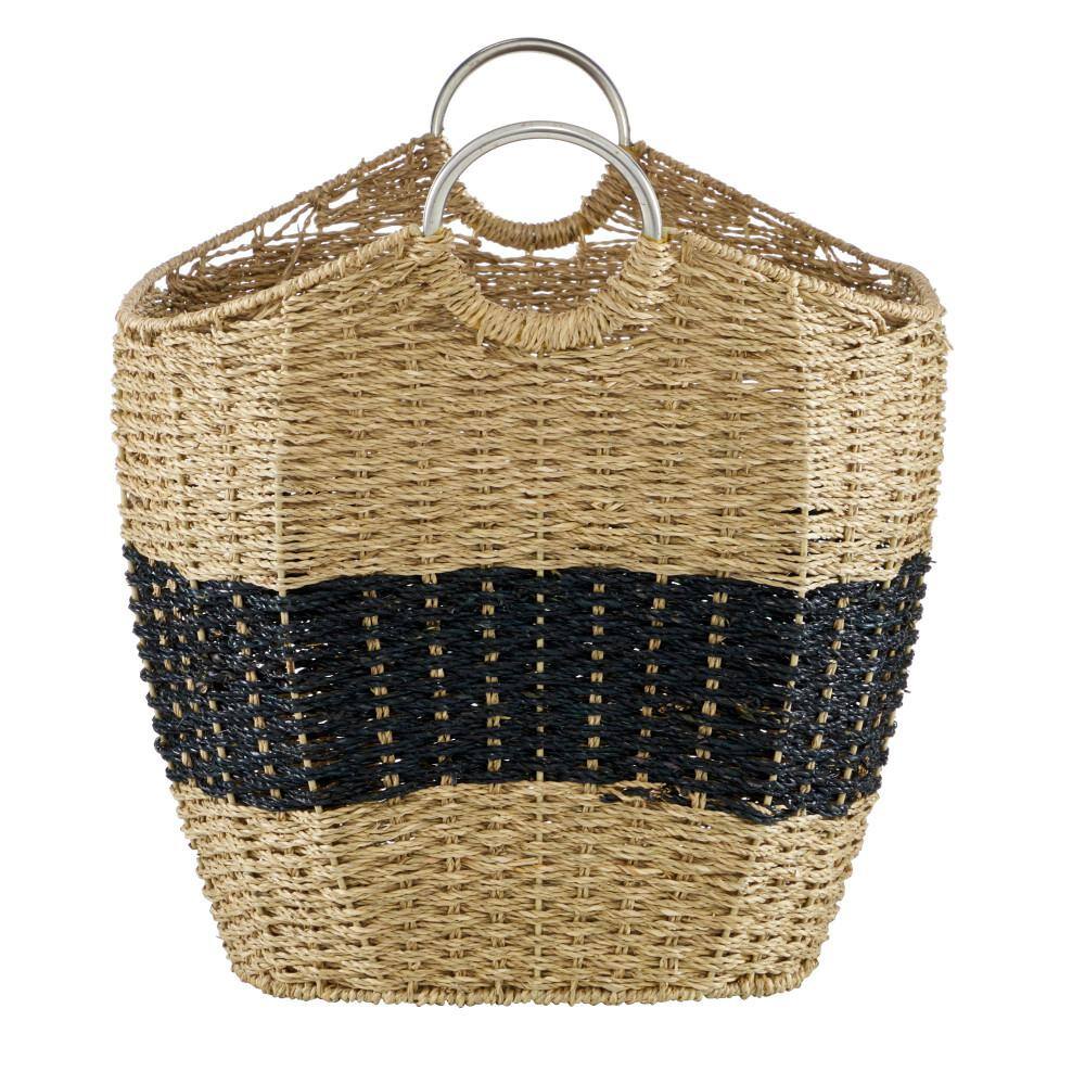 Seagrass Handwoven Round Storage Basket with Metal Handles