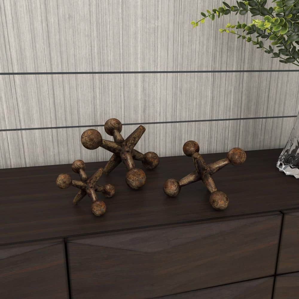 Distressed Gold and Black Iron Jacks Sculpture Set, 9"