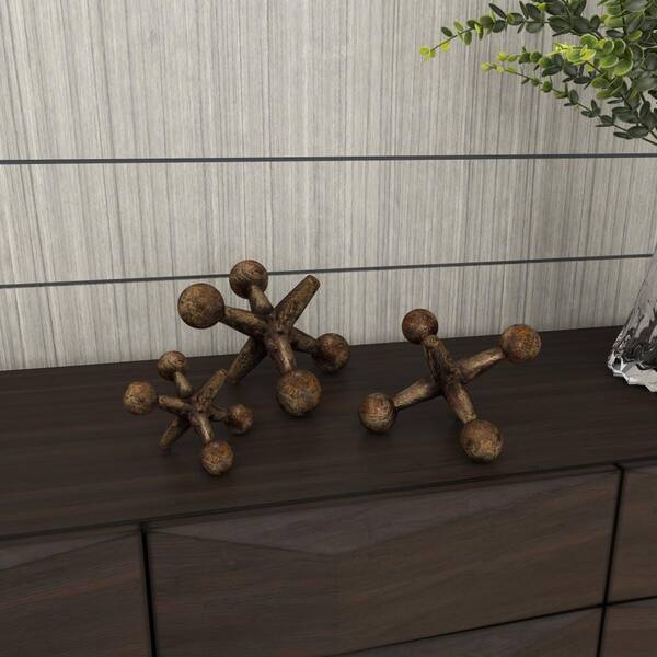 Litton Lane Gold Metal Jack Sculpture (Set of 3) 44535 - The Home