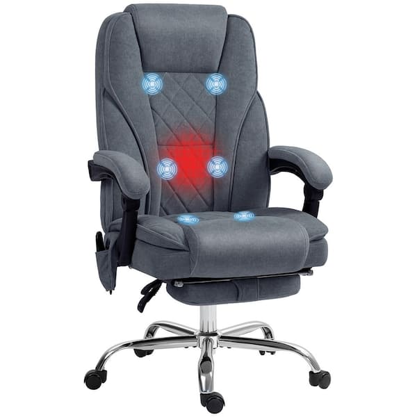 Polyester Massage Office Chair with Heat, Reclining, Footrest, Gray