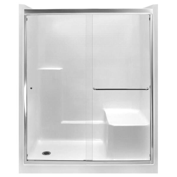 Ella Standard 60 In X 33 77 Left Drain Alcove 1 Piece Shower Stall White With Right Seat Chrome Sliding Door 6032shrwht Sc The Home Depot Left Drain Alcove 1 Piece Shower Stall, One Piece Shower Stalls With Glass Doors