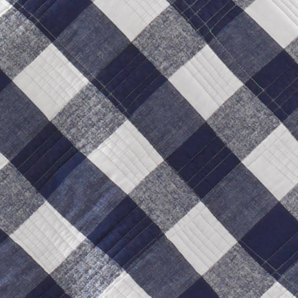 Full Blue Cotton Reversible Plaid Quilt Set