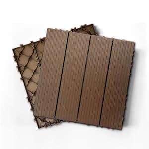 12 in. W x 12 in. L Outdoor Stripe Plastic Composite Flooring Deck Tiles (35 Per Box), Brown