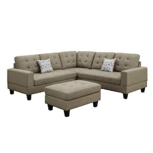 89 in. W 3-Piece Fabric Reversible Sectional Sofa in Beige