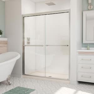 Duet 36 in. D x 60 in. W x 74.75 in. H Semi-Frameless Sliding Shower Door in Brushed Nickel with Left Drain White Base