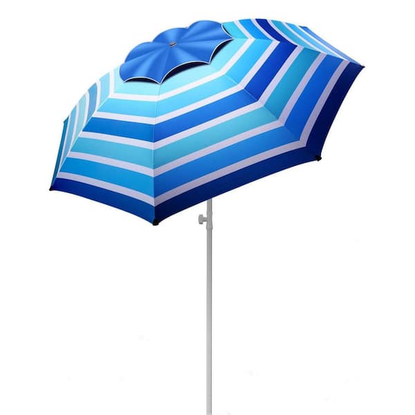 OGETFUUR 8 ft. Portable Tilt Beach Umbrella in Blue with Level 7 Wind Resistance and UPF50+ UV Protection for Beach and Patio