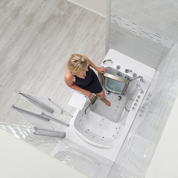 Elite 52 in. Walk-In Whirlpool and Air Bath Bathtub in White with LH Door, Thermostatic Faucet, Dual Drain,Shower Screen