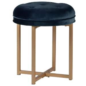 Maura 16 in. x 19 in. Round Tufted Vanity Stool in Sapphire Blue