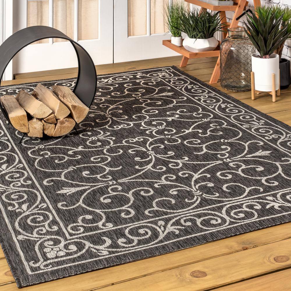 Black and Gray Synthetic Flat Woven Reversible Area Rug