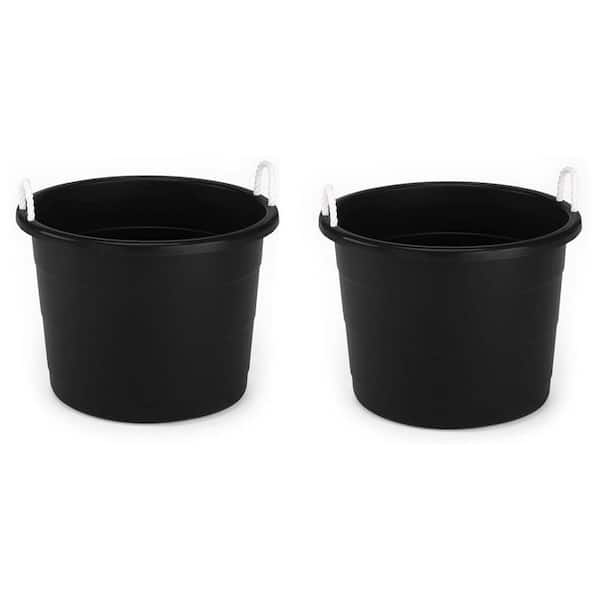 Homz 18 gal. Black Plastic Utility Storage Bucket Tub with Rope Handles (8-Pack)