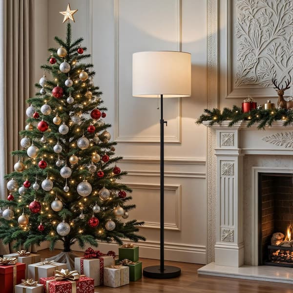 65 in. Adjustable Black Metal Floor Lamp with Pull Chain Switch