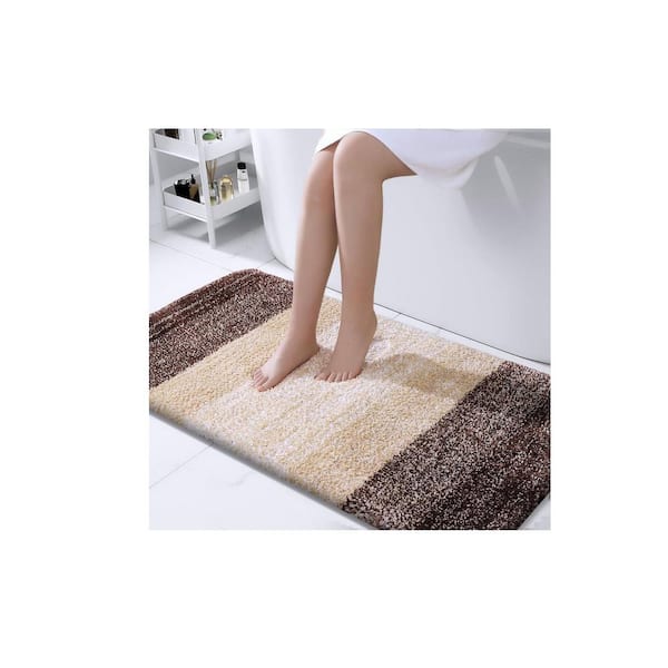 Afoxsos 44 in. x 24 in. Brown Stripe Microfiber Rectangular Shaggy Bath Rugs